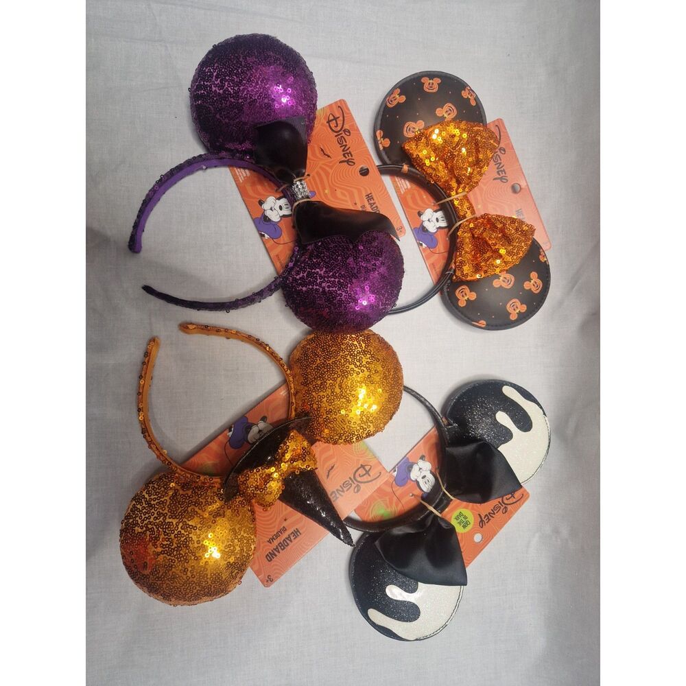 4 Halloween Mickey Ears Orange/Black, Black/Purple, Glow in the Dark,& Pumpkin